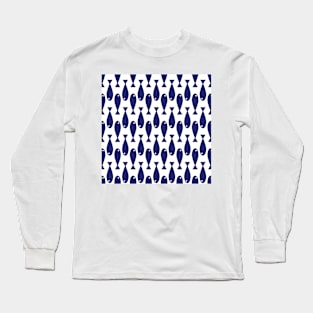 Simple Navy Fish Geometric Pattern Long Sleeve T-Shirt